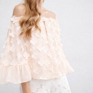 Alice McCall Sheer Floral Blouse Off Shoulder Ruffle Top Blush Size US 6